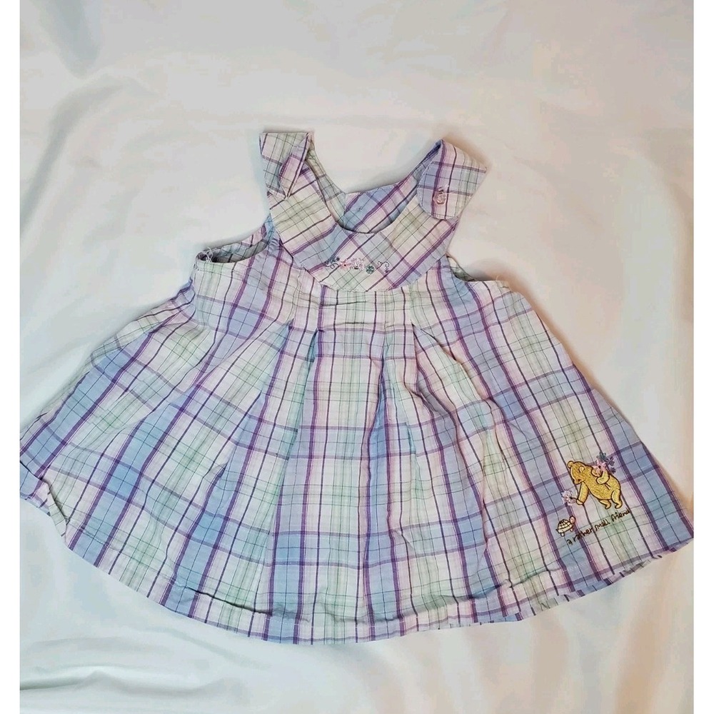 Vtg Disney Winnie‎ The Pooh Classic Dress Plaid Lavender Baby 6 Mo Embroidered